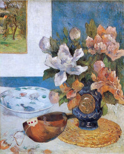  Paul Gauguin Still Life with Chinese Peonies and Mandolin - Art Print