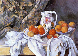  Paul Cezanne Still Life with Curtain and Flowered Pitcher - Art Print