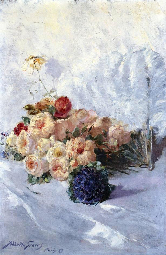  Abbott Fuller Graves Still Life with Flowers and Fan - Art Print