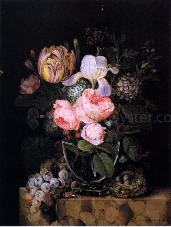  Michel Joseph Speeckaert Still Life with Flowers, Grapes and a Bird's Nest - Art Print