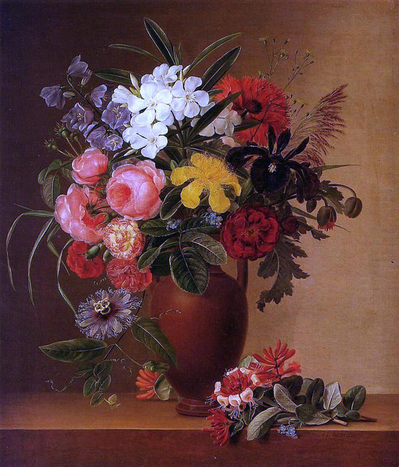  Johan Laurentz Jensen Still Life with Flowers in an Earthenware Vase - Art Print