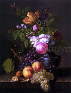  Jean-Baptiste Desprest Still Life with Flowers, Peaches and Grapes - Art Print