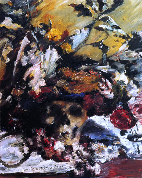  Lovis Corinth Still Life with Flowers, Skull and Oak Leaves - Art Print