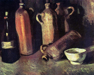  Vincent Van Gogh Still Life with Four Stone Bottles, Flask and White Cup - Art Print