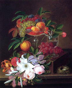  George Forster Still Life with Fruit, Flowers and Bird's Nest - Art Print