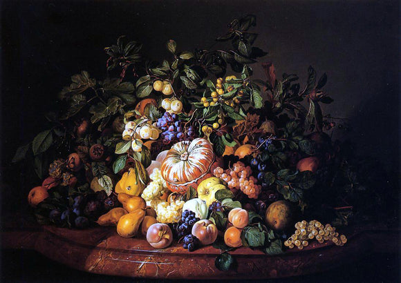  Leopold Zinnogger Still Life with Fruit on a Marble Ledge - Art Print