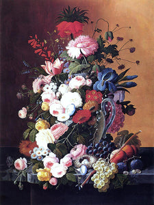  Severin Roesen Still Life with Fruits and Flowers - Art Print