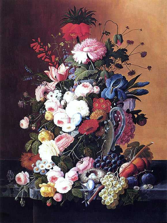  Severin Roesen Still Life with Fruits and Flowers - Art Print