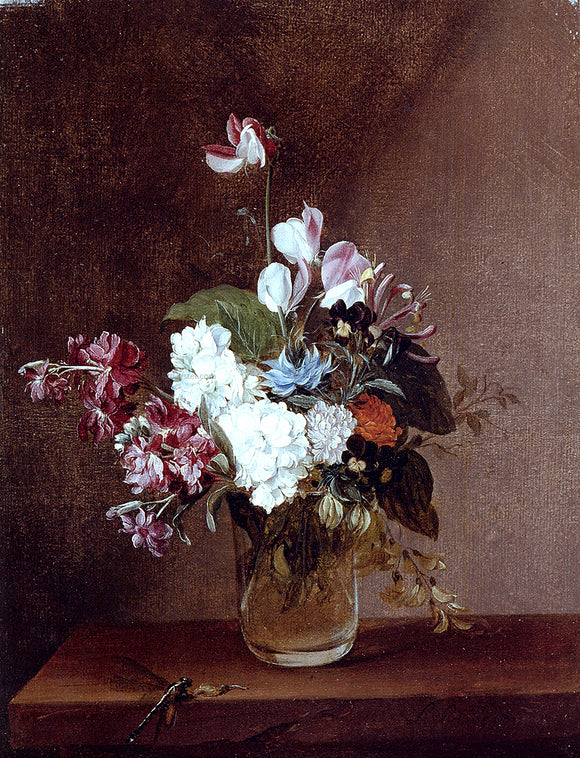  Louis-Leopold Boilly Still Life With Garden Flowers In A Glass Vase And A Dragonfly - Art Print