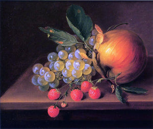  George Forster Still Life with Grapes, Apple and Strawberries - Art Print
