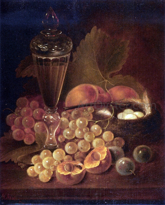  George Forster Still Life with Grapes, Peaches, Decanter and Nest of Eggs - Art Print