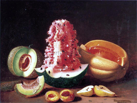  Edward Edmondson Still Life with Melons, Pear and Peach - Art Print