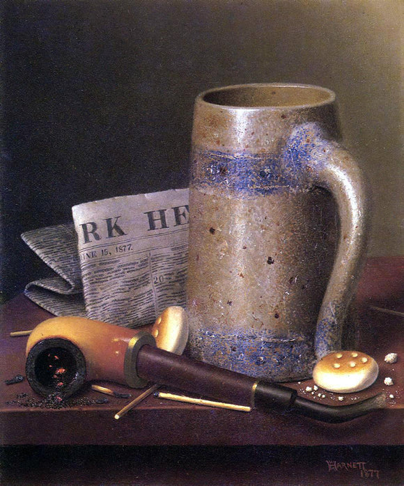  William Michael Harnett Still Life with Mug, Pipe and New York Herald - Art Print