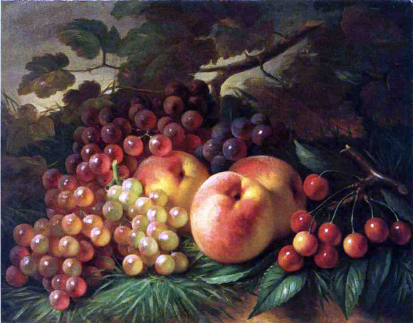  George Henry Hall Still Life with Peaches and Grapes - Art Print