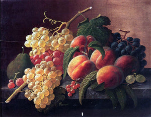  Severin Roesen Still Life with Peaches, Grapes and a Pear - Art Print