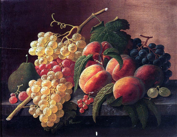  Severin Roesen Still Life with Peaches, Grapes and a Pear - Art Print