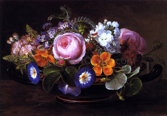  Johan Laurentz Jensen Still Life with Pink Peonies and Morning Glories - Art Print