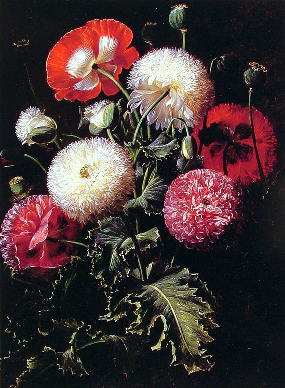  Johan Laurentz Jensen Still Life with Pink, Red and White Poppies - Art Print