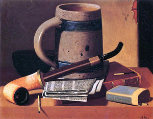  John Frederick Peto Still Life with Pipe, Beer Stein, Newspaper, Book and Matches - Art Print