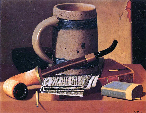  John Frederick Peto Still Life with Pipe, Beer Stein, Newspaper, Book and Matches - Art Print