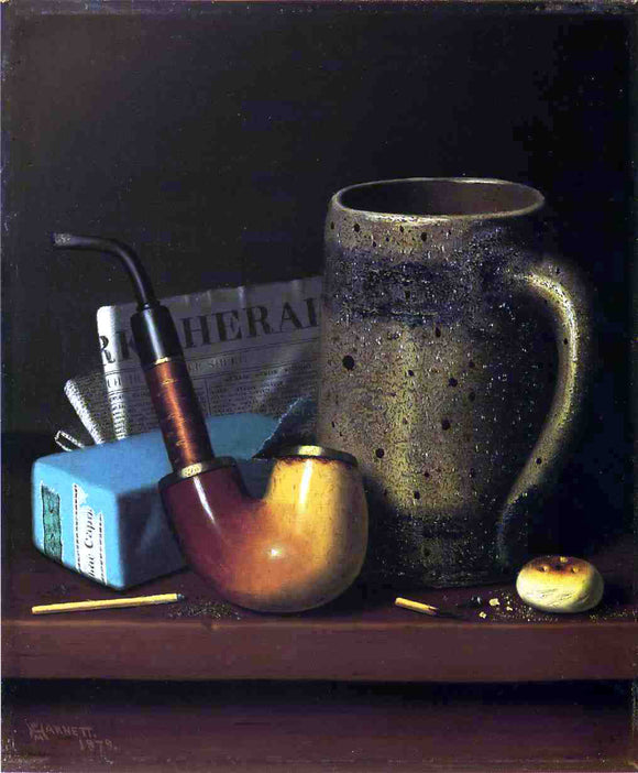  William Michael Harnett Still Life with Pipe, Mug and Newspaper - Art Print