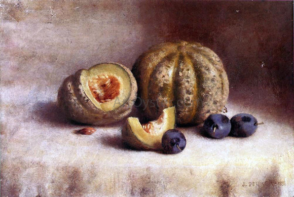  Joseph Decker Still Life with Plums and Melons - Art Print