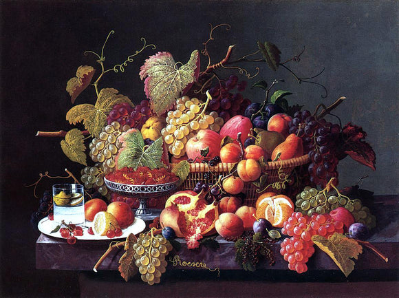  Severin Roesen Still Life with Pomegranates - Art Print