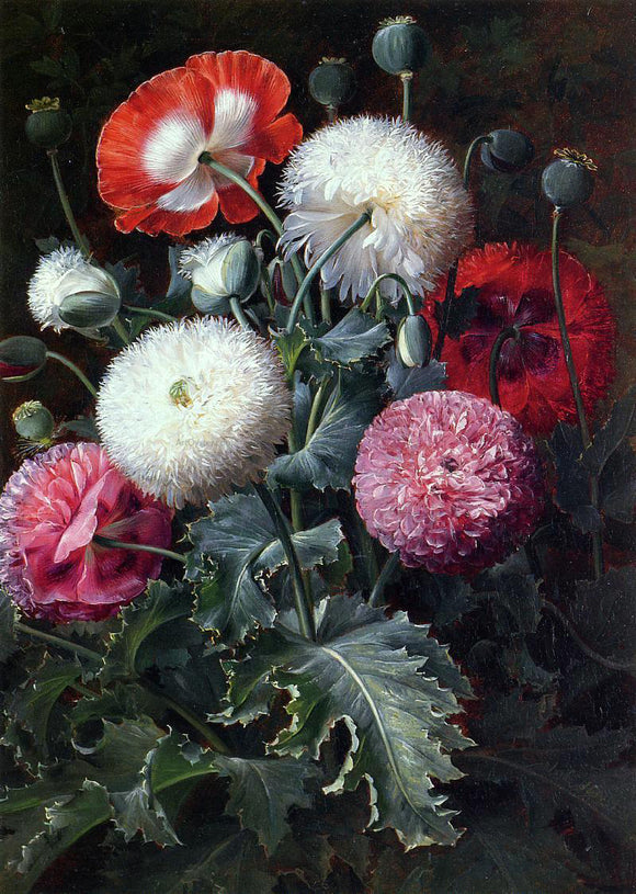  Johan Laurentz Jensen Still Life with Poppies and Other Flowers - Art Print