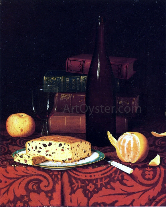  William Michael Harnett Still Life with Raisin Cake, Fruit and Wine - Art Print
