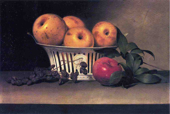  Raphaelle Peale Still Life with Raisins, Yellow and Red Apples in Porcelain Basket - Art Print