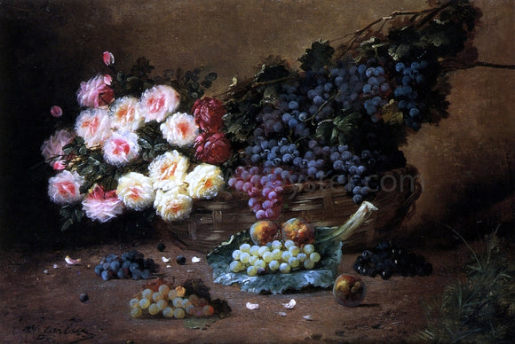  Max Carlier Still Life with Roses and Grapes - Art Print