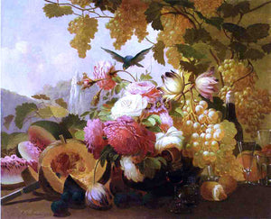  Thomas Hill Still Life with Roses and Wine Glasses - Art Print