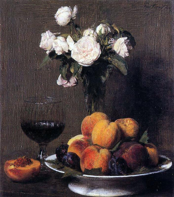  Henri Fantin-Latour Still Life with Roses, Fruit and a Glass of Wine - Art Print