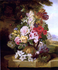  John Wainwright Still Life With Tulips, Roses, Passion Flowers And A Butterfly - Art Print
