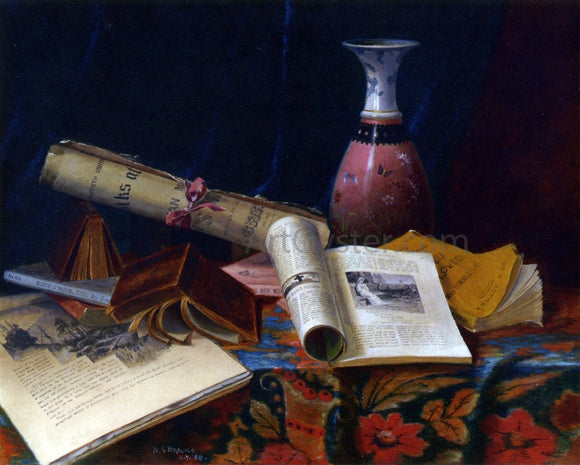 Nicholas Alden Brooks Still Life with Vase and Books - Art Print