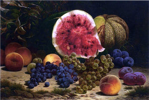  William Mason Brown Still Life with Watermelon, Grapes, Peaches, Plums and Plums - Art Print