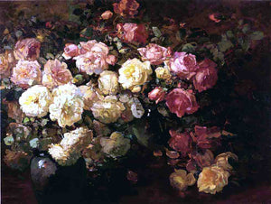  Franz Bischoff Still Life with White and Pink Roses - Art Print