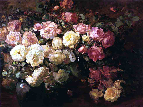  Franz Bischoff Still Life with White and Pink Roses - Art Print