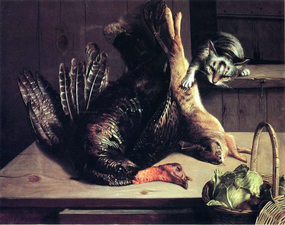  George Hetzel Still Life with Wild Game and Cat - Art Print