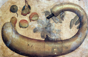  Simone Peterzano Still-Life of Squash, Lilies, Peaches, and Pears - Art Print
