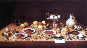  Jan Van I Kessel Still-Life on a Table with Fruit and Flowers - Art Print