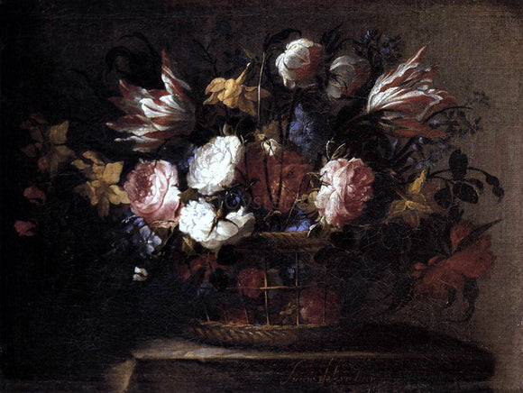  Juan De Arellano Still-Life with a Basket of Flowers - Art Print
