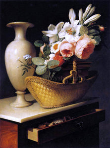  Antoine Berjon Still-Life with a Basket of Flowers - Art Print