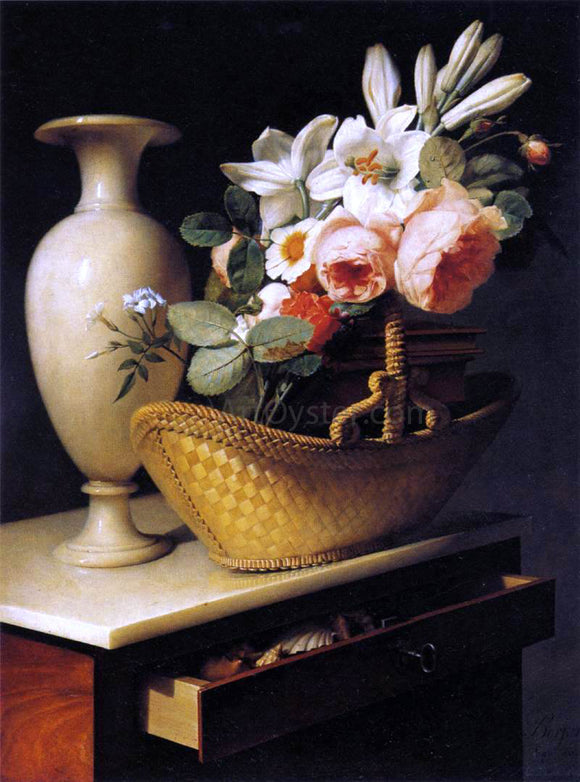  Antoine Berjon Still-Life with a Basket of Flowers - Art Print