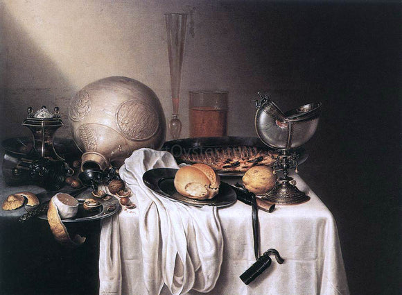  Maerten Boelema De Stomme Still-Life with a Bearded Man Crock and a Nautilus Shell Cup - Art Print