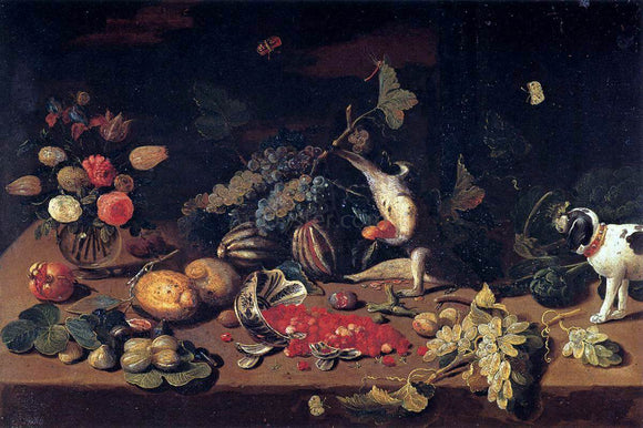  Jan Van I Kessel Still-Life with a Monkey Stealing Fruit - Art Print