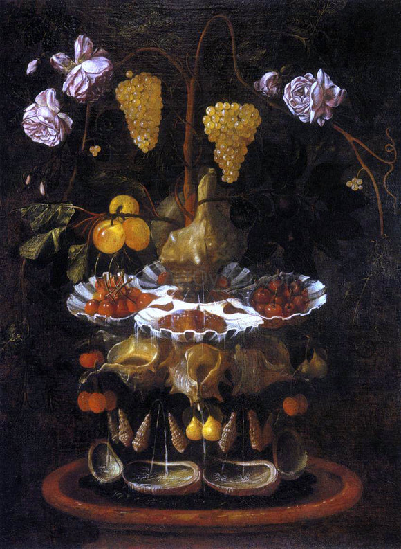  Juan De Espinosa Still-Life with a Shell Fountain, Fruit and Flowers - Art Print