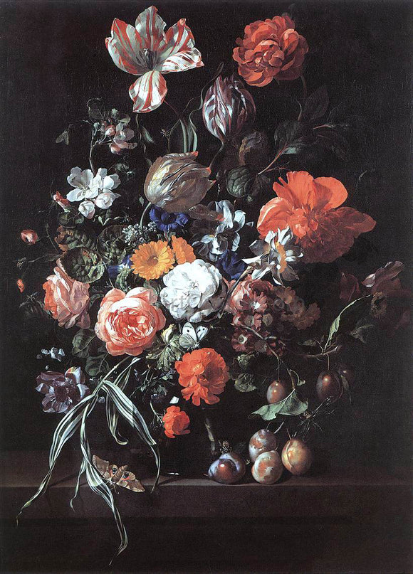  Rachel Ruysch Still-Life with Bouquet of Flowers and Plums - Art Print