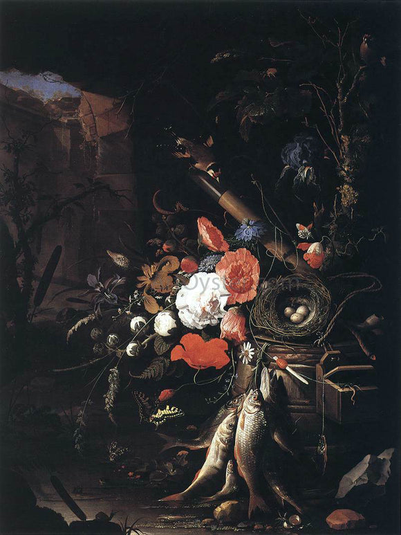  Abraham Mignon Still-Life with Fishes and Bird Nest - Art Print
