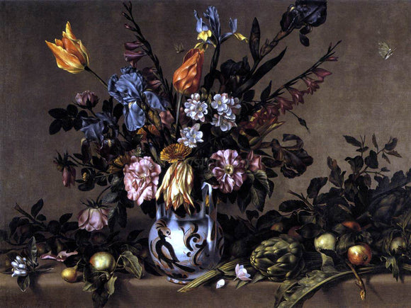  Antonio Ponce Still-Life with Flowers, Artichokes and Fruit - Art Print